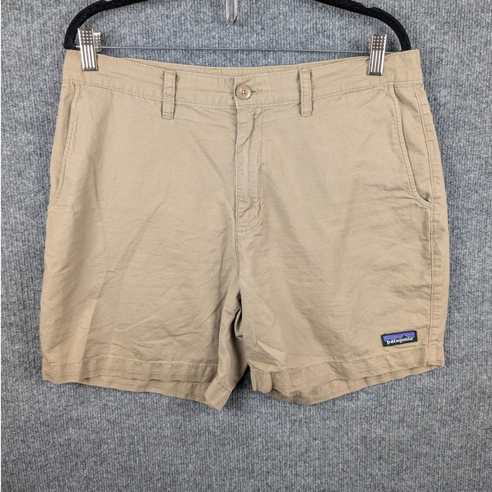Patagonia Mens Organic Cotton Hemp Shorts 34 Mojave Khaki Walking Hiking Casual